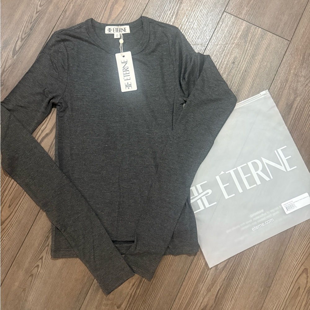 Éterne Long Sleeve Fitted Top Butter Soft Heather Charcoal Size XS NWT USA Made